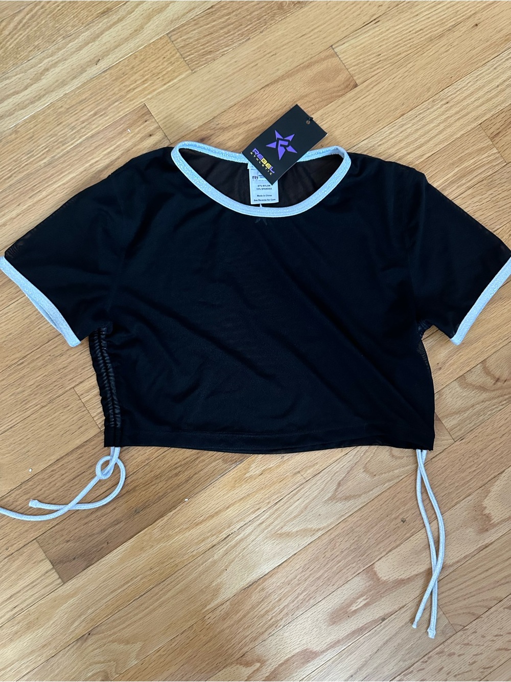 Black Mesh Crop Tee with Silver Trim - AXS